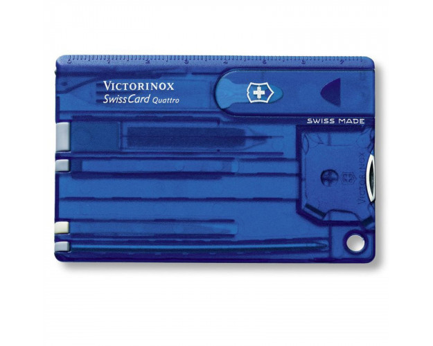Швейцарская карточка Victorinox SwissCard Quattro, 13 функций, корпус из синего полупрозрачного пластика